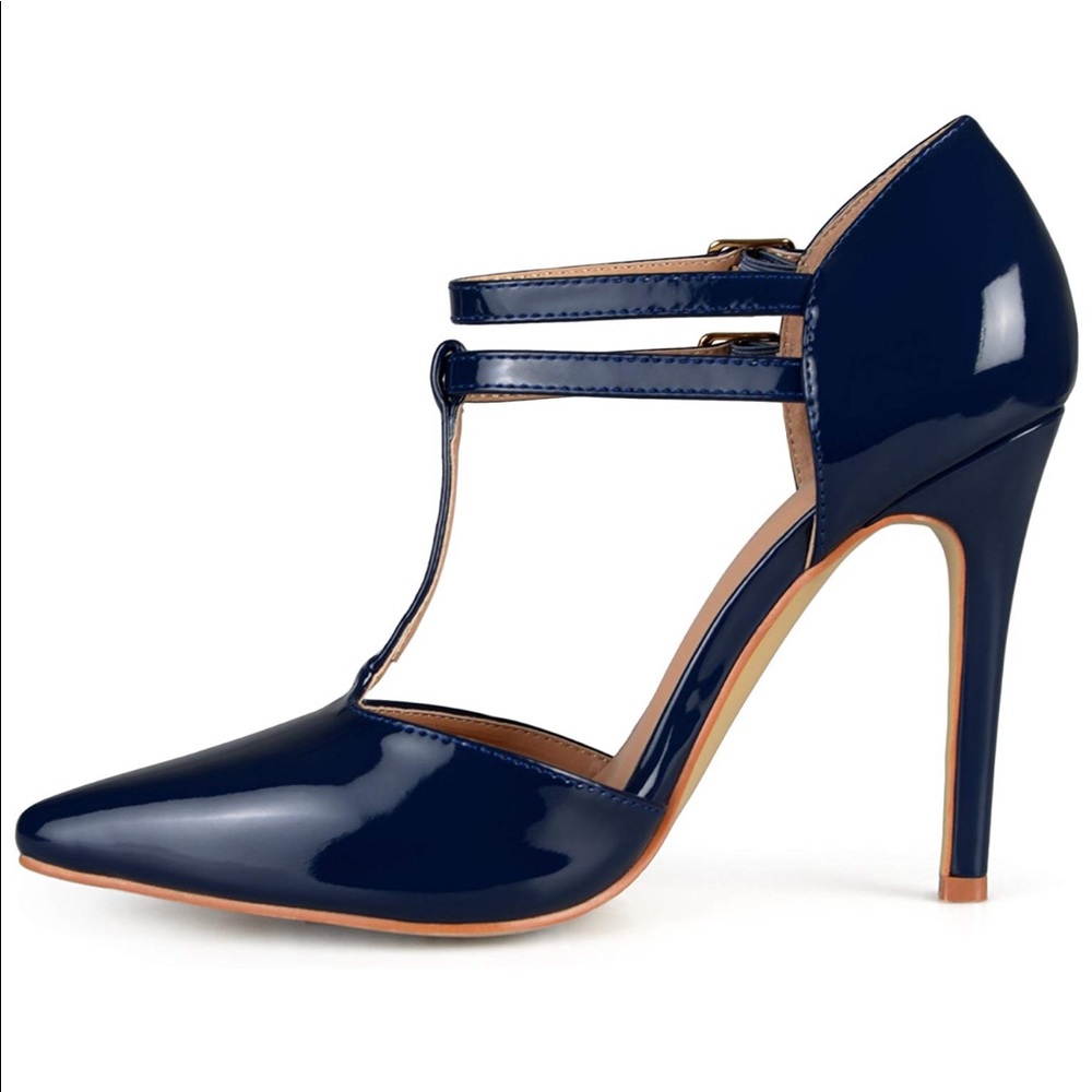 NIB Decibel Patent Navy Blue T-Strap Stiletto Pump - Picture 2 of 5